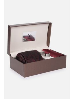 Van Heusen - Men Maroon Party Tie Pocket Square and Cufflinks