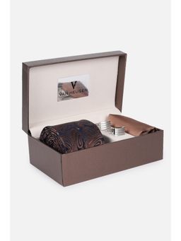 Van Heusen - Men Brown Party Tie Pocket Square and Cufflinks