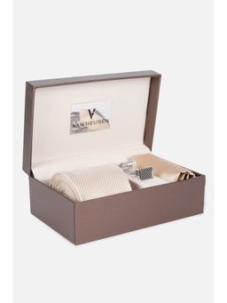 Van Heusen - Men Beige Party Tie Pocket Square and Cufflinks