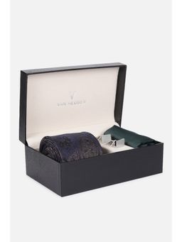 Van Heusen - Men Navy Blue Party Tie Pocket Square and Cufflinks