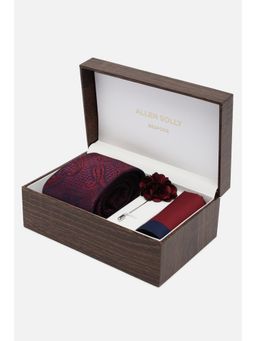 Allen Solly - Men Maroon Embroidered Party Tie With, Pocket Square and Lapel Pin