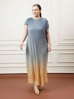 AAREIN - Women Grey-Yellow Textured Maxi Dress