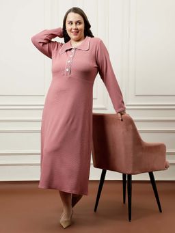 AAREIN - Women Pink Solid A-Line Ribbed Dress