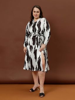 AAREIN - Women Beige V-Neck Printed Satin Midi Dress