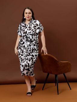 AAREIN - Women Black White Satin Pleated Dress