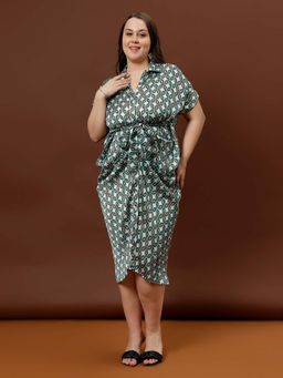 AAREIN - Women Green Black Satin Pleated Dress