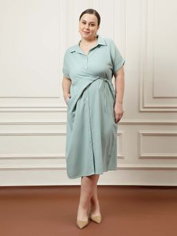 AAREIN - Women Green Moss Wrap Shirt Dress
