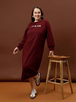AAREIN - Women Burgundy Keep In Faith Fleece Sweat Dress