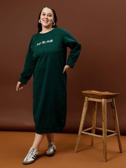 AAREIN - Women Bottle Green Keep In Faith Fleece Sweat Dress
