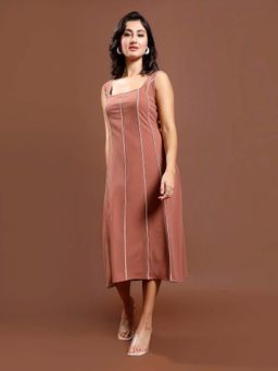 AAREIN - Women Brown Solid Panelled Midi Dress