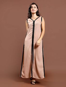AAREIN - Women Brown Solid Fit & Flare Maxi Dress.