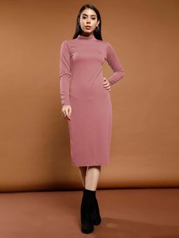 AAREIN - Women Pink Solid Ribbed Bodycon Dress