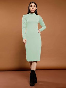 AAREIN - Women Pastel Green Solid Ribbed Bodycon Dress