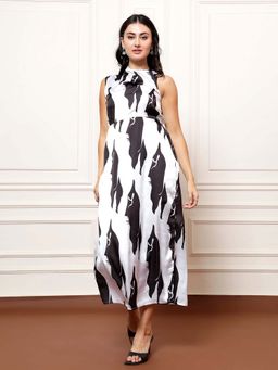 AAREIN - Women Beige Printed Satin Draped Dress