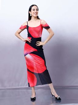 AAREIN - Women Black Floral Mesh Dress