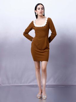 AAREIN - Women Brown Lace Embellished Dress