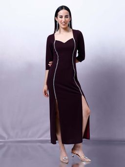 AAREIN - Women Wine Inserted Lace Maxi Dress