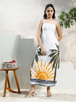AAREIN - Women Off White Palm Sun Linen Dress