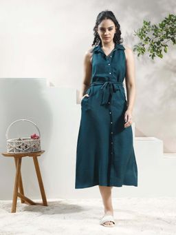 AAREIN - Women Green Halter Linen Dress