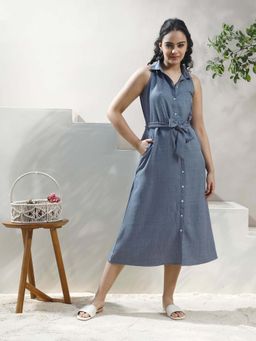 AAREIN - Women Blue Halter Linen Dress