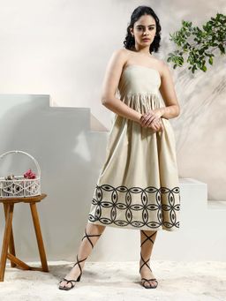 AAREIN - Women Beige Embroidered Cotton Dress