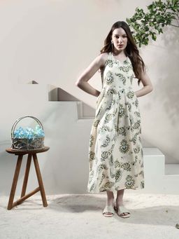 AAREIN - Women Beige Halter Linen Dress