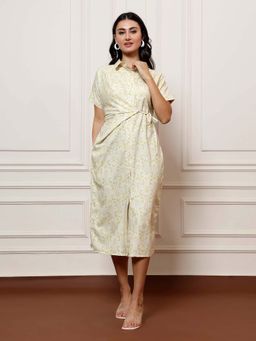 AAREIN - Women Yellow-White Wrap Shirt Dress