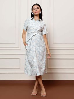 AAREIN - Women Blue-White Wrap Shirt Dress