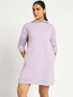 Femmella - Purple Fleece Hooded Sweatshirt Dress