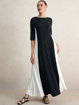 Femmella - Black & White Cotton Knit Colorblock Maxi Dress
