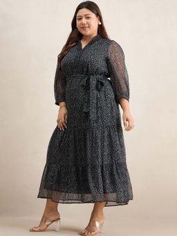 Femmella - Black Floral Print Smocking Detailed Maxi Dress