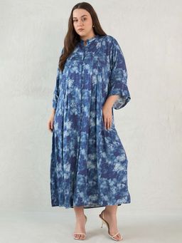 Femmella - Navy Blue Abstract Print Button Down Maxi Dress