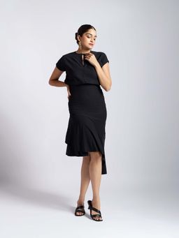 QONA - Black Soraya Asymmetrical Dress