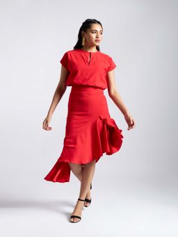 QONA - Red Soraya Asymmetrical Dress