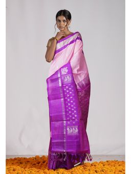 Unnati Silks - Pink Purple Pure Handloom Assam Silk Saree with Unstitched Blouse