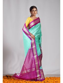Unnati Silks - Turquoise Purple Pure Handloom Assam Silk Saree with Unstitched Blouse