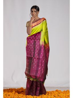 Unnati Silks - Green Pure Handloom Assam Silk Saree with Unstitched Blouse