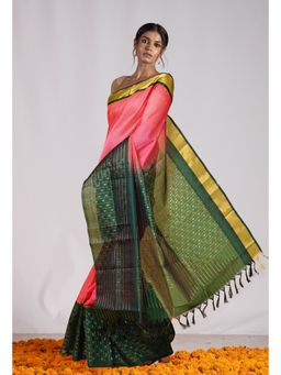 Unnati Silks - Pink Pure Handloom Assam Silk Saree with Unstitched Blouse