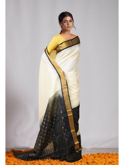 Unnati Silks - Cream Pure Handloom Assam Silk Saree with Unstitched Blouse