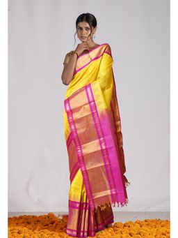 Unnati Silks - Yellow Pure Handloom Assam Silk Saree with Unstitched Blouse