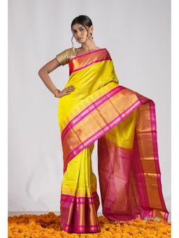 Unnati Silks - Green Pure Handloom Assam Silk Saree with Unstitched Blouse