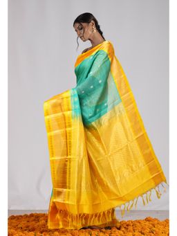 Unnati Silks - Green Pure Handloom Assam Silk Saree with Unstitched Blouse
