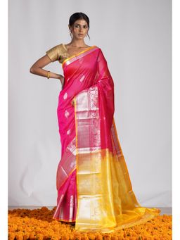 Unnati Silks - Pink Pure Handloom Fancy Assam Silk Saree with Unstitched Blouse
