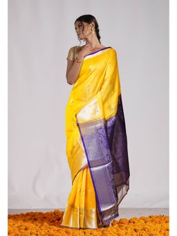Unnati Silks - Yellow Pure Handloom Fancy Assam Silk Saree with Unstitched Blouse