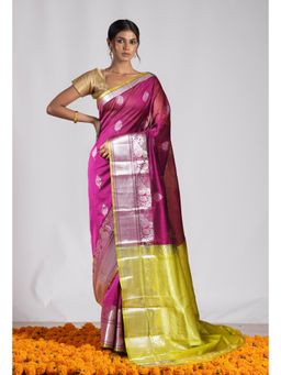 Unnati Silks - Purple Pure Handloom Fancy Assam Silk Saree with Unstitched Blouse