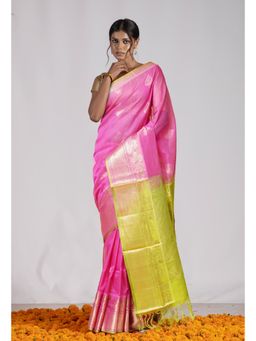 Unnati Silks - Pink Pure Handloom Fancy Assam Silk Saree with Unstitched Blouse