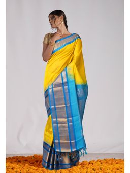 Unnati Silks - Yellow Pure Handloom Assam Silk Saree with Unstitched Blouse