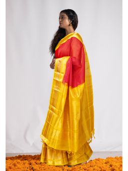 Unnati Silks - Red Pure Handloom Assam Silk Saree with Unstitched Blouse