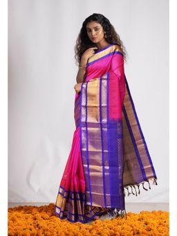 Unnati Silks - Pink Pure Handloom Assam Silk Saree with Unstitched Blouse