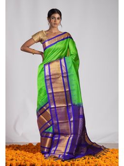 Unnati Silks - Green Pure Handloom Assam Silk Saree with Unstitched Blouse